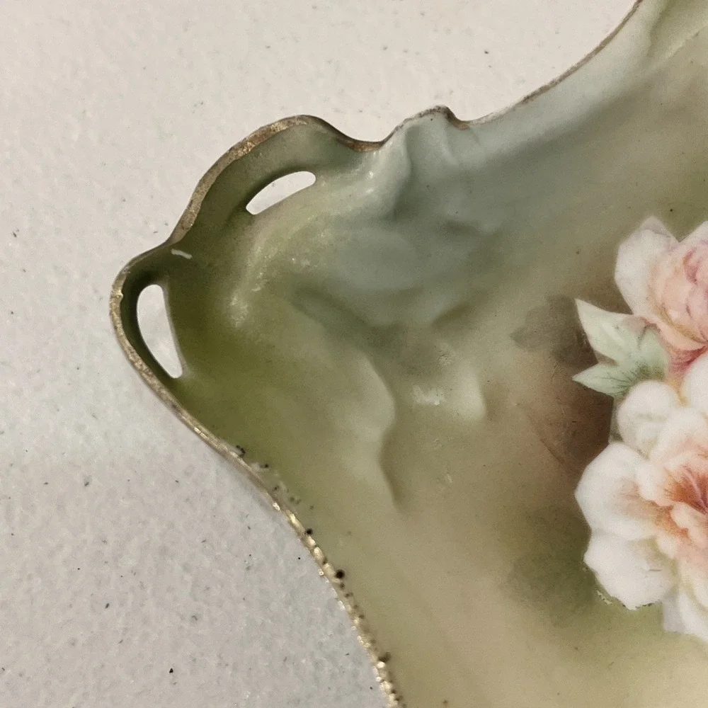 Antique RS GERMANY Odd Corners Shallow Bowl or Nut Dish, Handpainted CARNATIONS